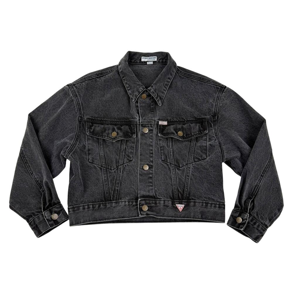 Georges Marciano for Guess Denim Jacket Washed Black Cropped Boxy 80s USA M
